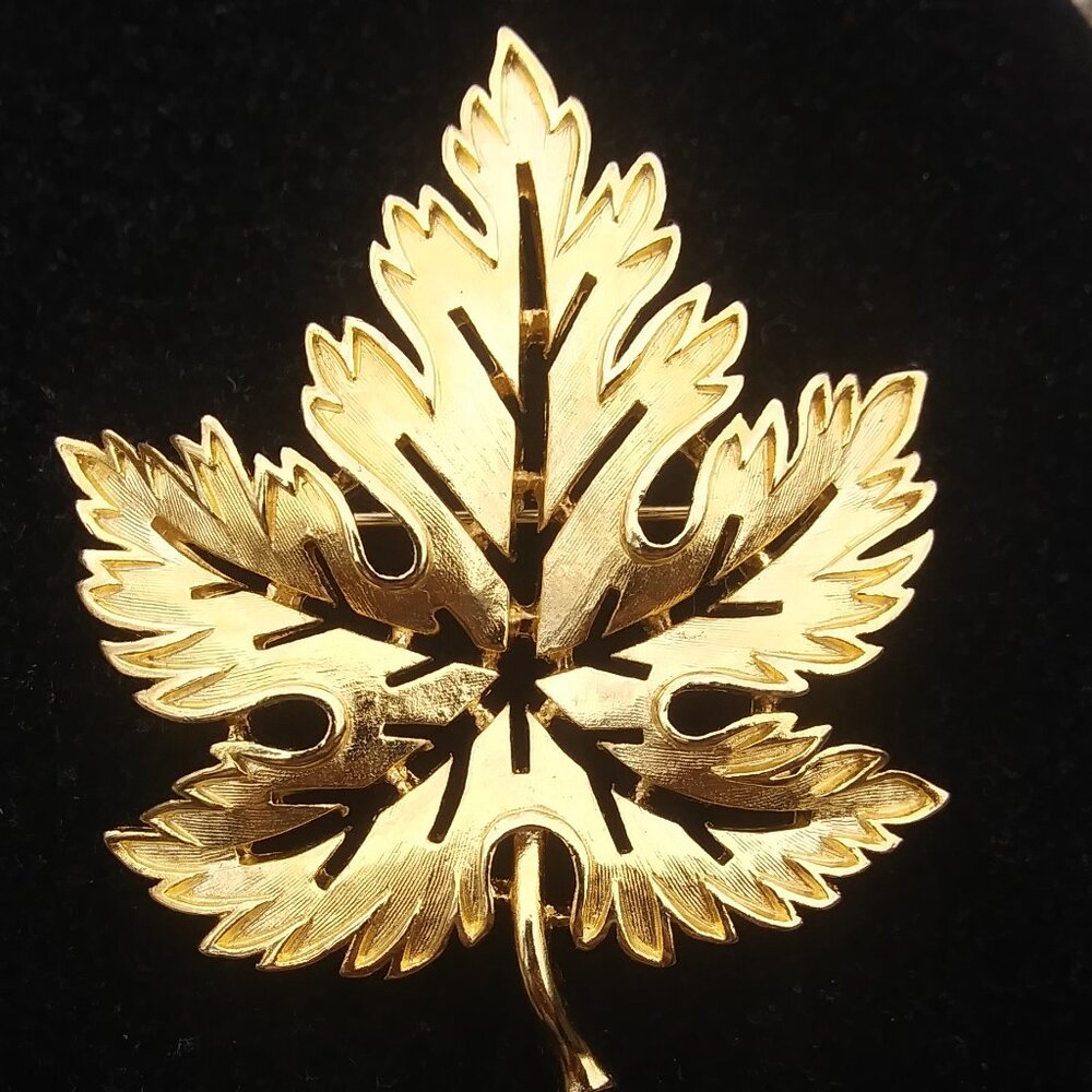 Vintage Trifari TM Maple leaf gold tone  brooch  Classic